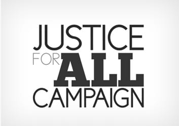 wordmark for the legal aid society's justice for all campaign in which the firm was involved